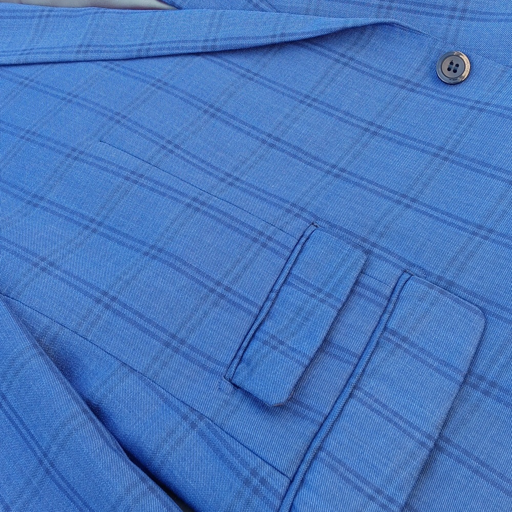 VITALI MEN'S BEAUTIFULLY DESIGNED WINDOWPANE LUXURY BLUE BLAZER W/TICKET POCKET